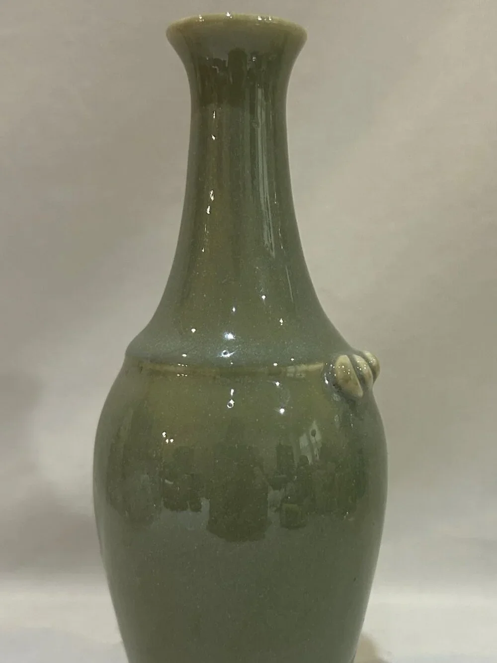 VTG Hand Crafted Celadon Pottery Bud Vase 5 inch Tall Signed